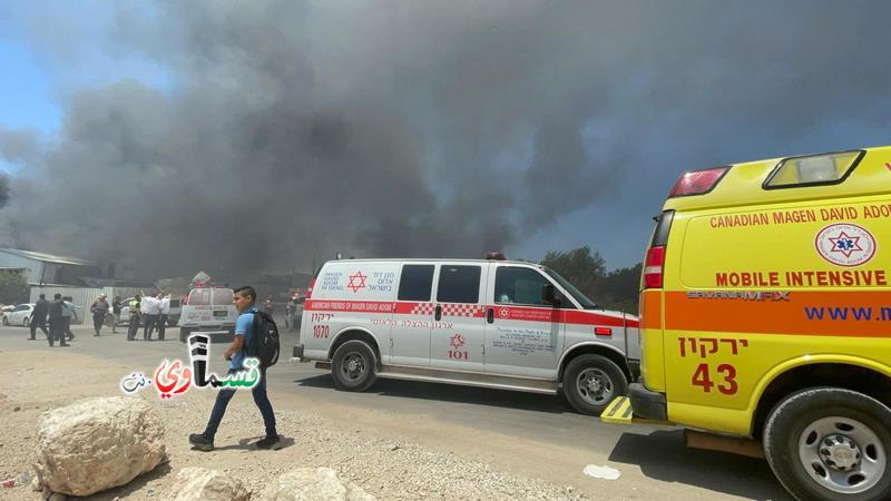 اندلاع حريق كبير بمخزن في كفرقاسم